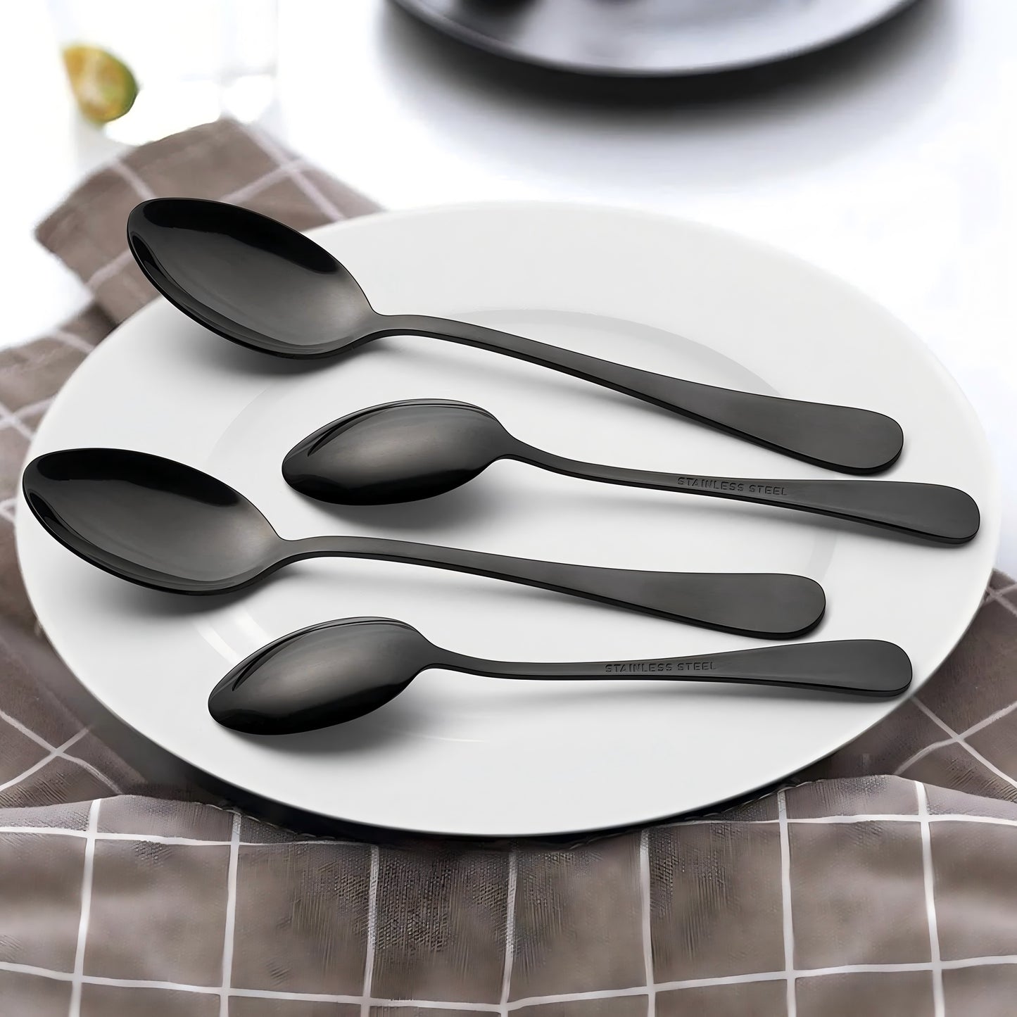 Vesteel Black Silverware Set, 24-Piece Forks and Spoons Set Stainless Steel Dinner Spoons and Forks Flatware Set, Heavy Duty & Dishwasher Safe