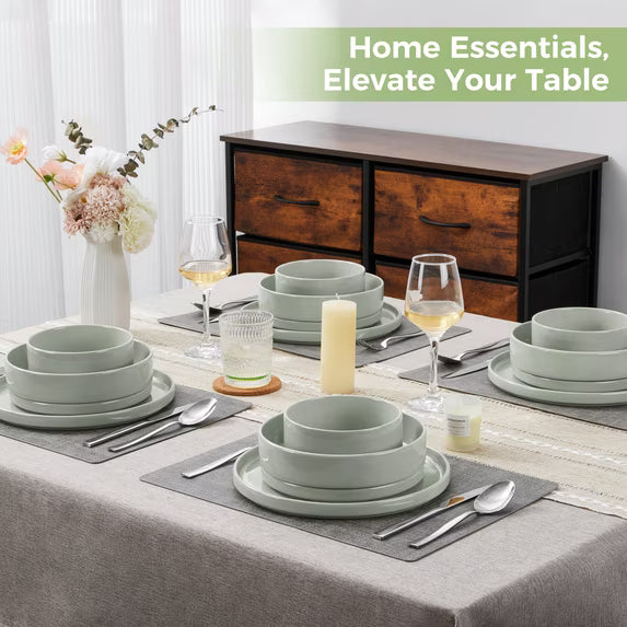 Vesteel 16 Pieces Dinnerware Sets, Premium Stoneware Dishes Set for 4, Speckled Plates and Bowls Set for Home Restaurant, Microwave and Dishwasher Safe - Light Green