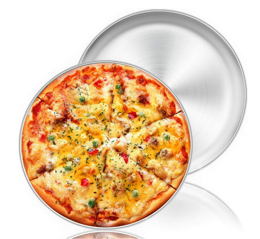 Vesteel 13.4 inch Stainless Steel Pizza Pan Set Large Pizza Oven Pans Tray for Baking Serving - 2 Piece