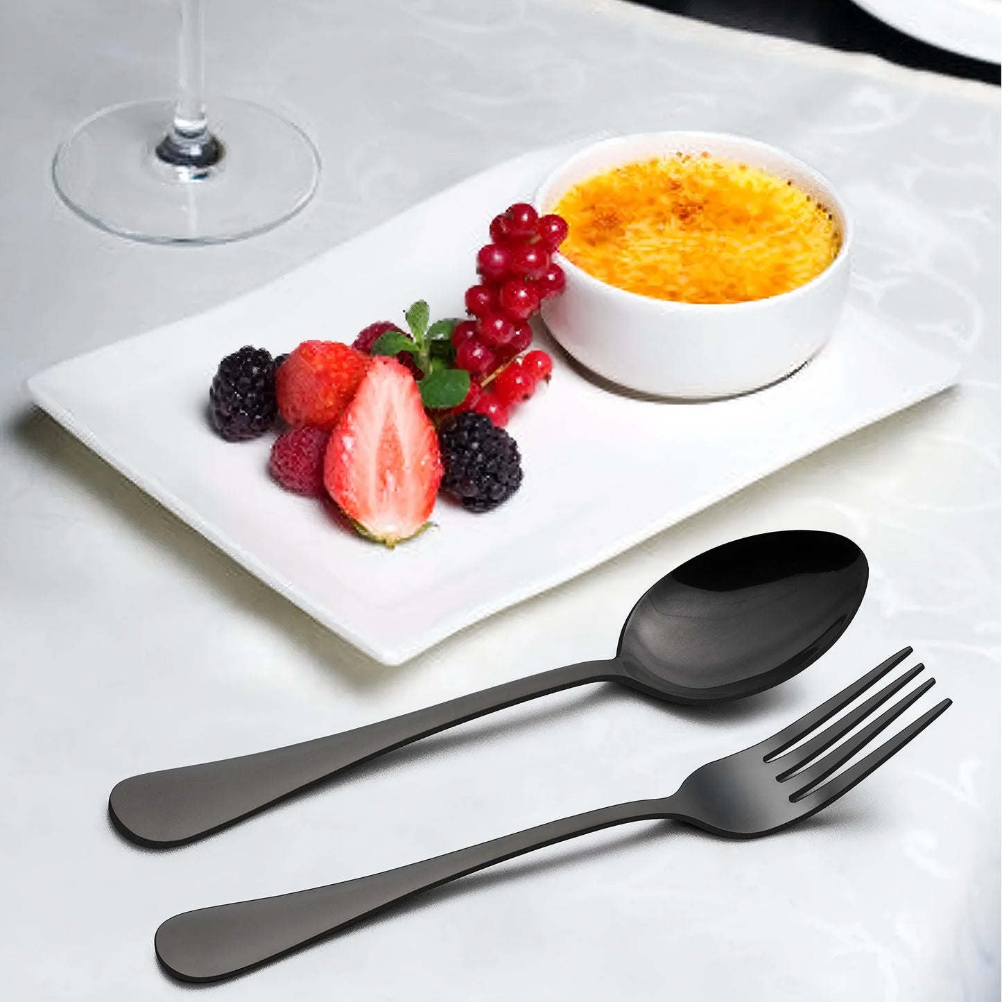Vesteel Black Silverware Set, 24-Piece Forks and Spoons Set Stainless Steel Dinner Spoons and Forks Flatware Set, Heavy Duty & Dishwasher Safe