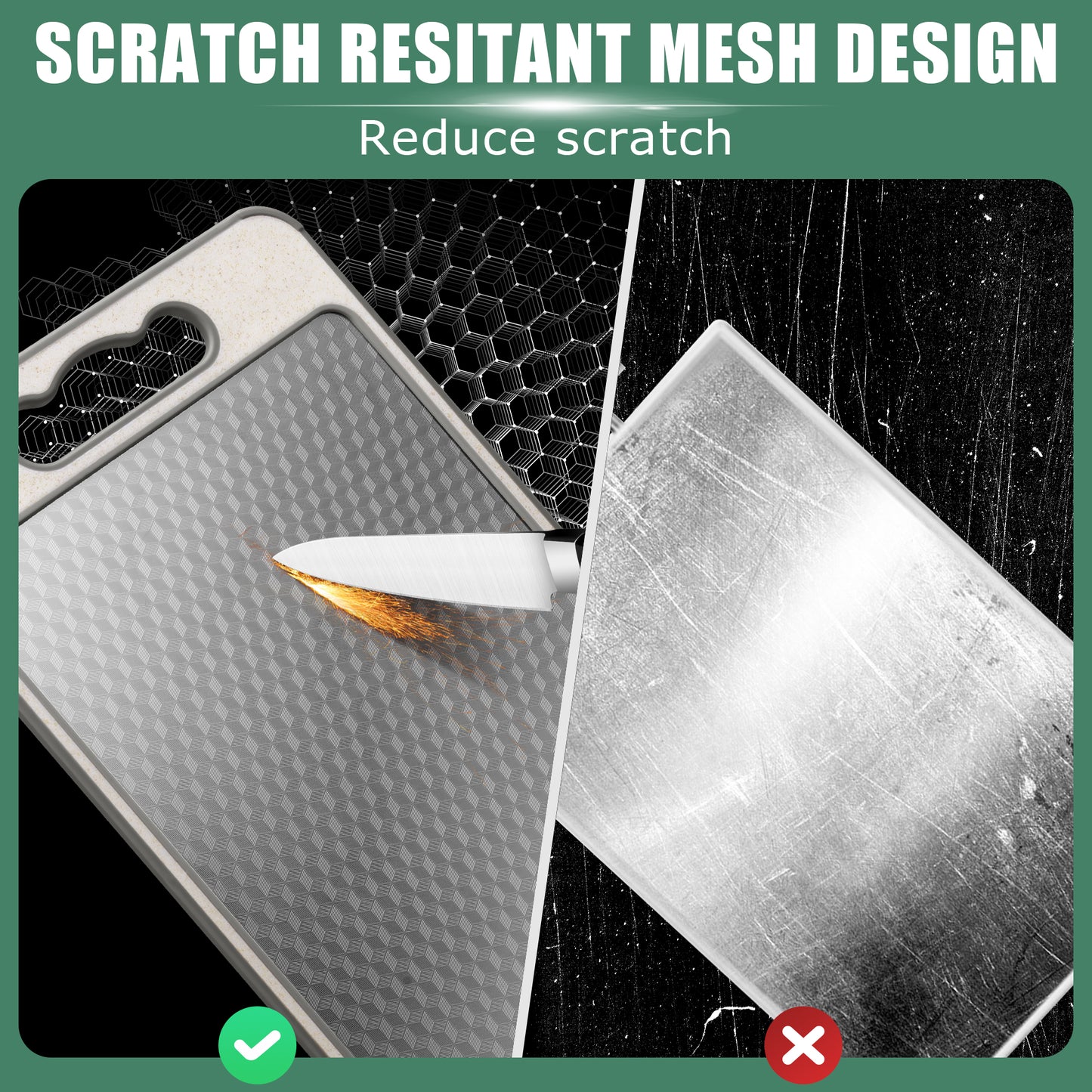 Vesteel Stainless Steel Cutting Board for Kitchen, 14” x 10” Double Sided Non Toxic Chopping Board, Mesh Design Stainless Steel and Wheat Straw PP, Dishwasher Safe & Scratch Resistant