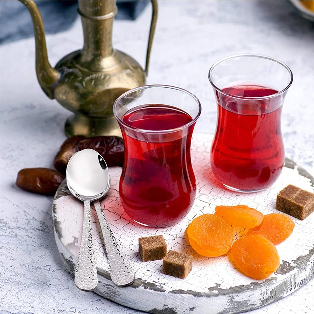 VeSteel Stainless Steel Teaspoons Set of 12, Modern Hammered Silverware Flatware Dessert Spoons for Home, Kitchen, Restaurant, Round Edge & Mirror Polished, Dishwasher Safe - 6.7 Inches