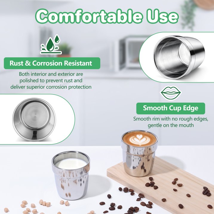 Vesteel 6 Pieces Stainless Steel Cups for Kids, 6 oz Double Wall Metal Drinking Cups, Stackable Tumbler Glasses for Home Restaurant Camping, Mirror Polished & Dishwasher Safe