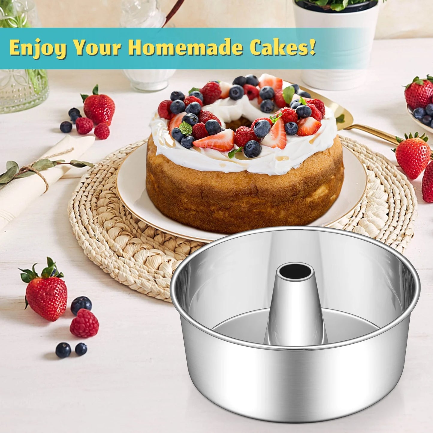 Vesteel 10 inch Angel Food Cake Pan, Stainless Steel Pound Cake Mold with Tube 16 Cups Tube Pan, Non-toxic & One-Piece Design