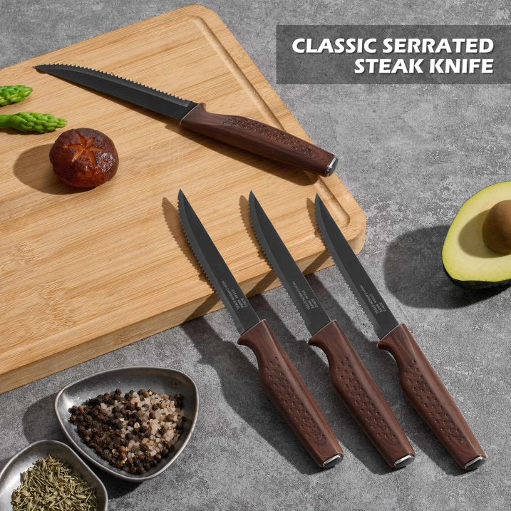 Vesteel Knife Block Set for Kitchen, 15-Piece High Carbon Stainless Steel Knives Set with Ergonomic Handle, Ultra-sharp & Rust Resistant, Walnut Brown