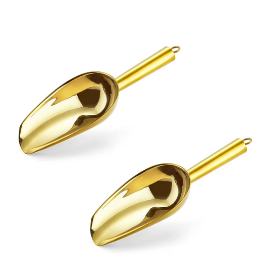 6 Ounce Ice Scoop Set of 2, Vesteel Gold Stainless Steel Scoops for Ice Cube/Candy/Flour/Sugar, Metal Utility Scoops for Canisters, Baking, Kitchen Pantry, Rust Free & Dishwasher Safe