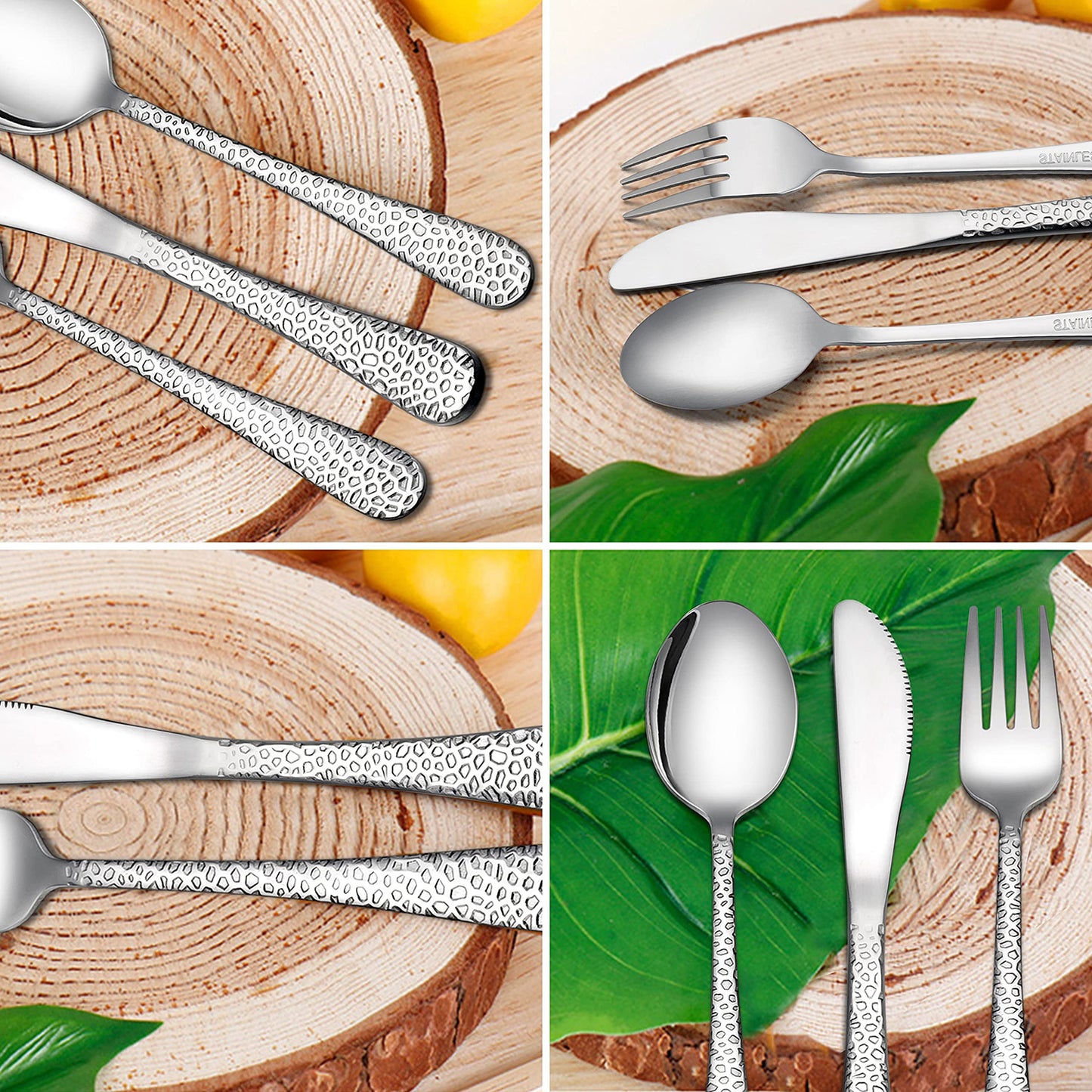 Vesteel 12-Piece Kids Hammered Silverware Set, Stainless Steel Preschooler Eating Flatware Utensils - Silver