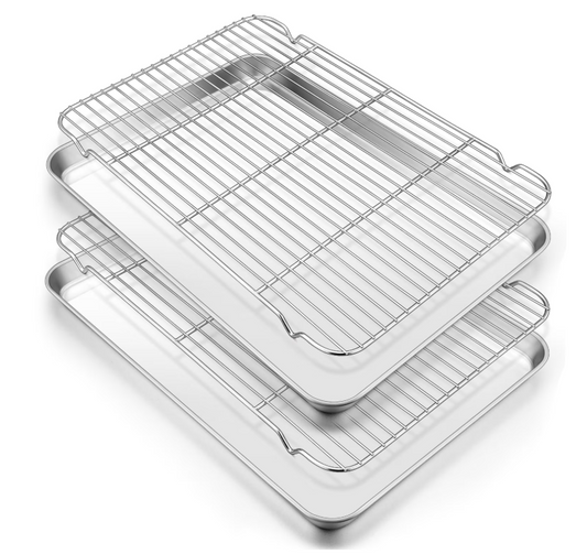 Vesteel Extra Large Baking Sheet and Rack Set of 4 ( 2 Pans + 2 Cooling Racks ), Stainless Steel Cookie Half Sheet Pan Rectangle - 20''x14''x1''