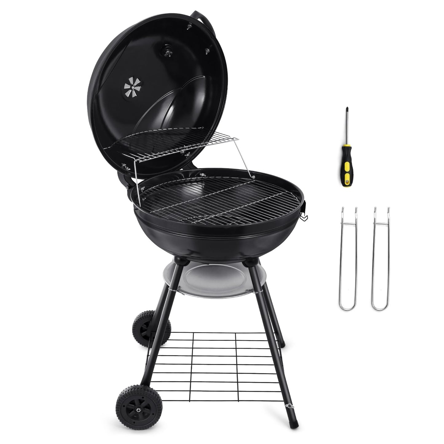 Vesteel Portable Charcoal Grill with 4 Legs and Wheels for Outdoor Cooking Barbecue Camping BBQ Coal Kettle Grill - Heavy Duty Round with Thickened Grilling Bowl for Small Patio Backyard