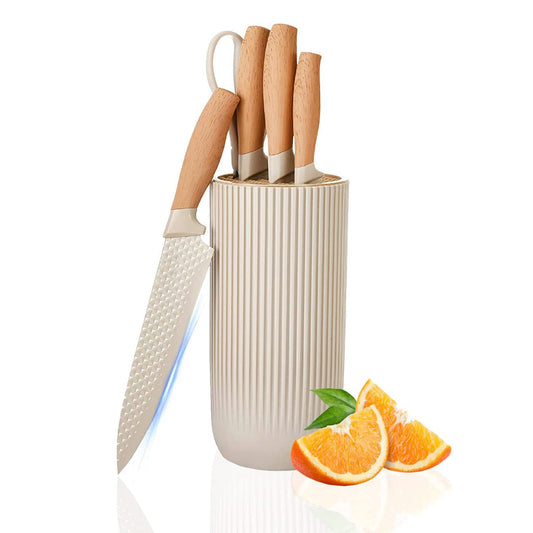 Vesteel Kitchen Knife Set of 7, Professional Stainless Steel Knives Set for Kitchen with Universal Knife Block - Khaki