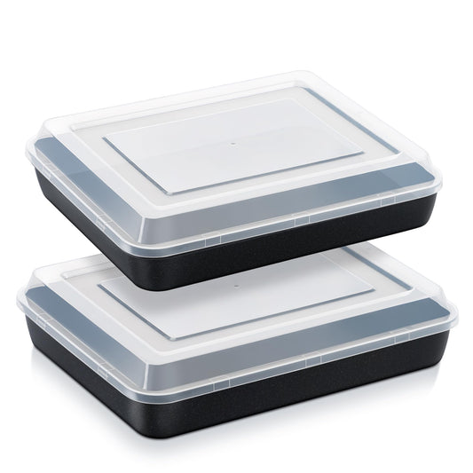 Vesteel Stainless Steel Baking Pan with Lid, 12.5 x 9.75 x 2 Inch Nonstick Rectangle Sheet Cake Pans with Covers, Non-toxic Bakeware Set for Casseroles Brownies Cakes ( 2 Pans + 2 Lids )
