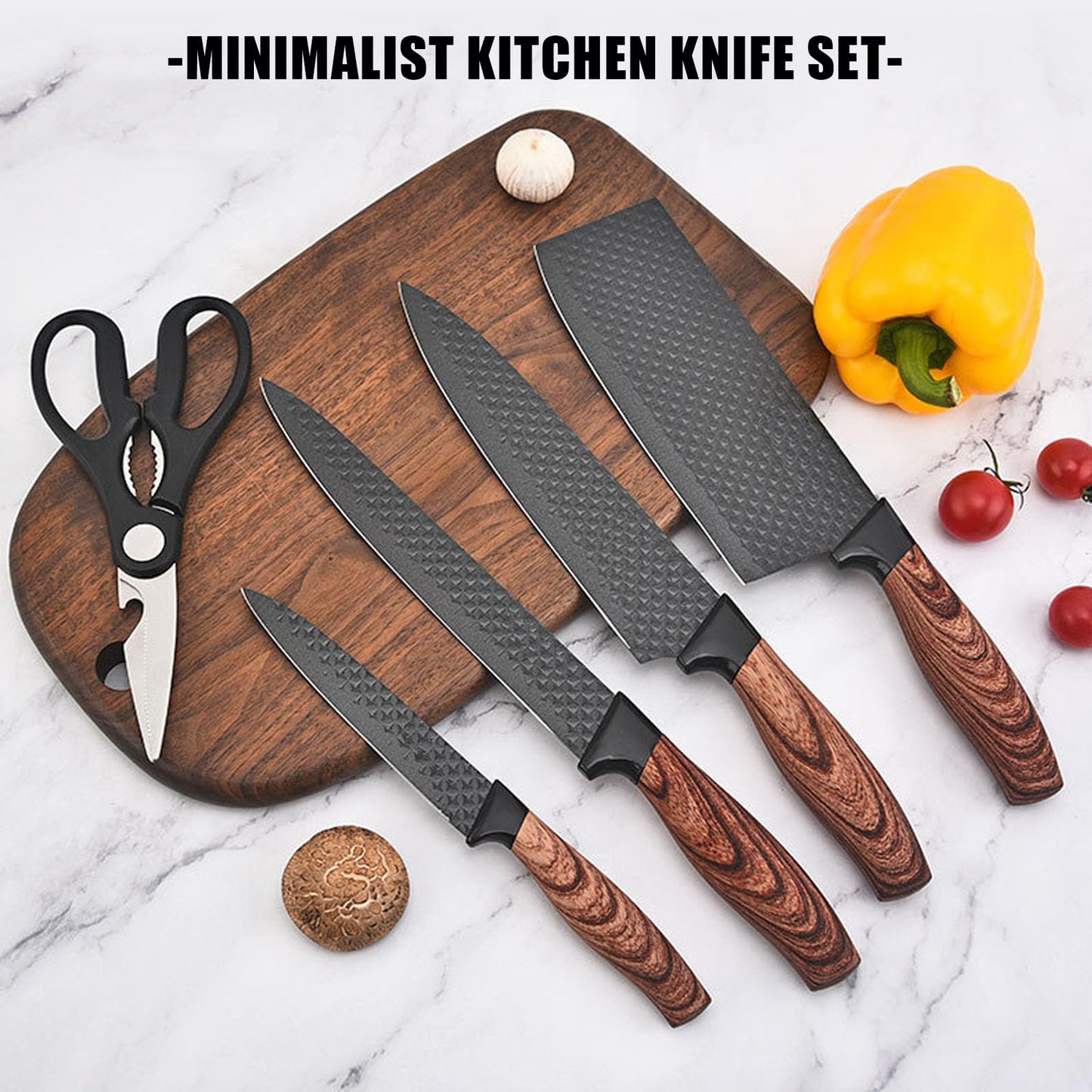 Vesteel Kitchen Knife Set of 7, Professional Stainless Steel Knives Set for Kitchen with Universal Knife Block - Black