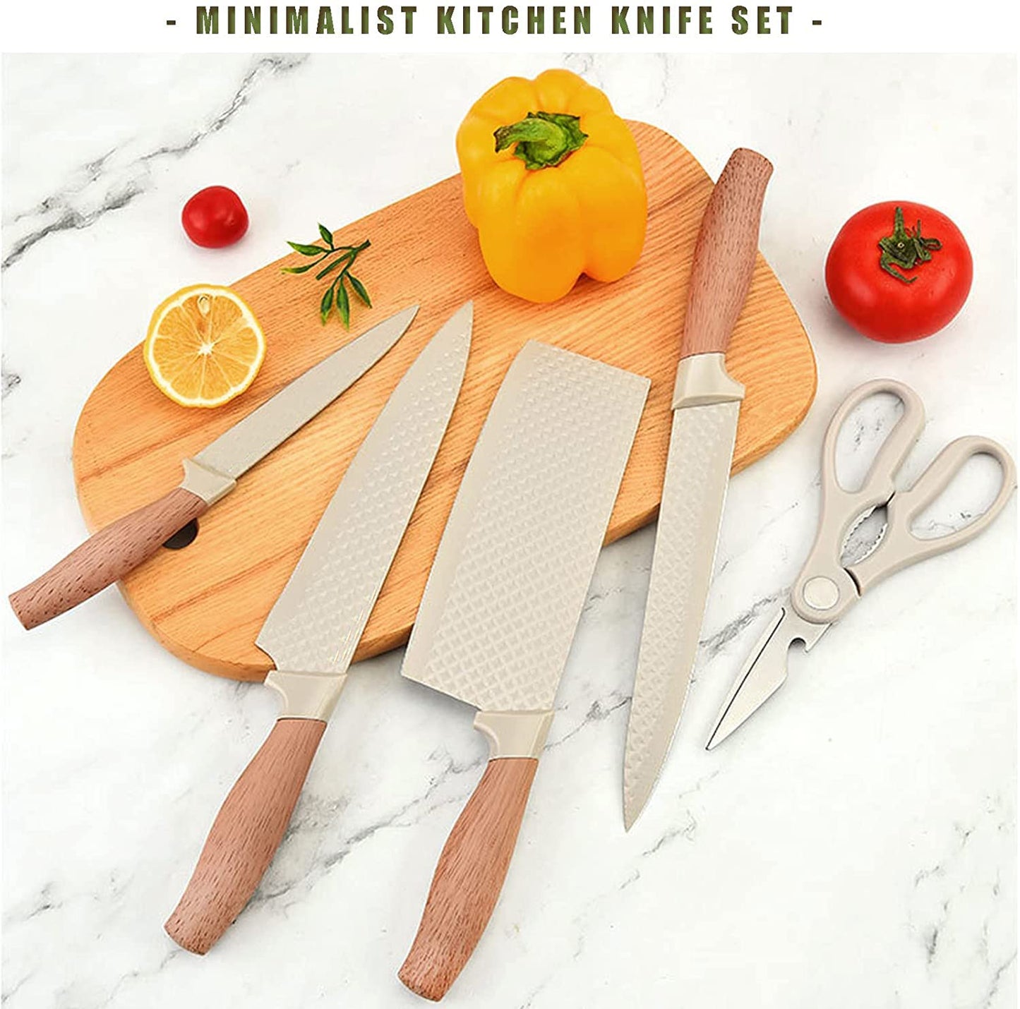 Vesteel Kitchen Knife Set of 7, Professional Stainless Steel Knives Set for Kitchen with Universal Knife Block - Khaki