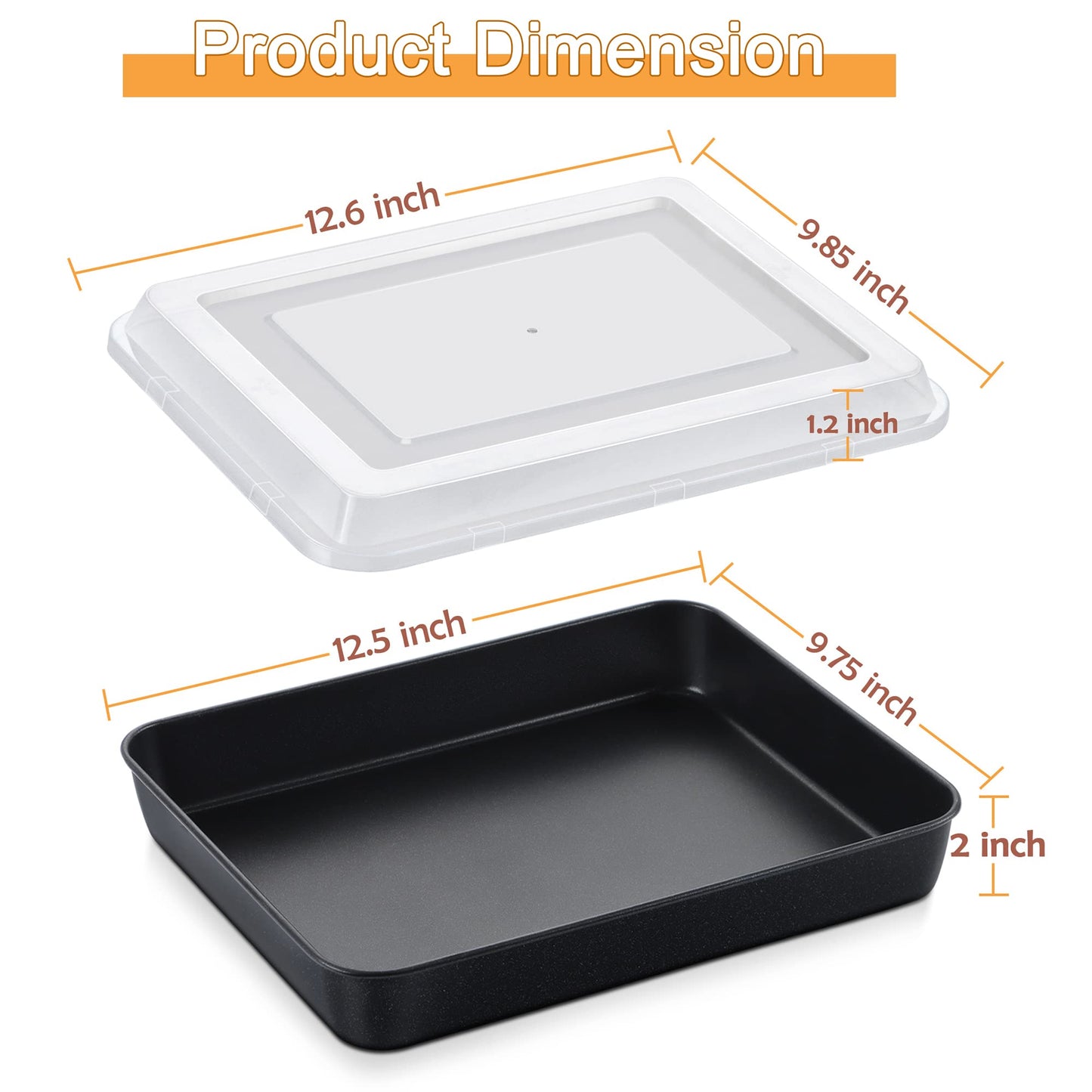 Vesteel Stainless Steel Baking Pan with Lid, 12.5 x 9.75 x 2 Inch Nonstick Rectangle Sheet Cake Pans with Covers, Non-toxic Bakeware Set for Casseroles Brownies Cakes ( 2 Pans + 2 Lids )