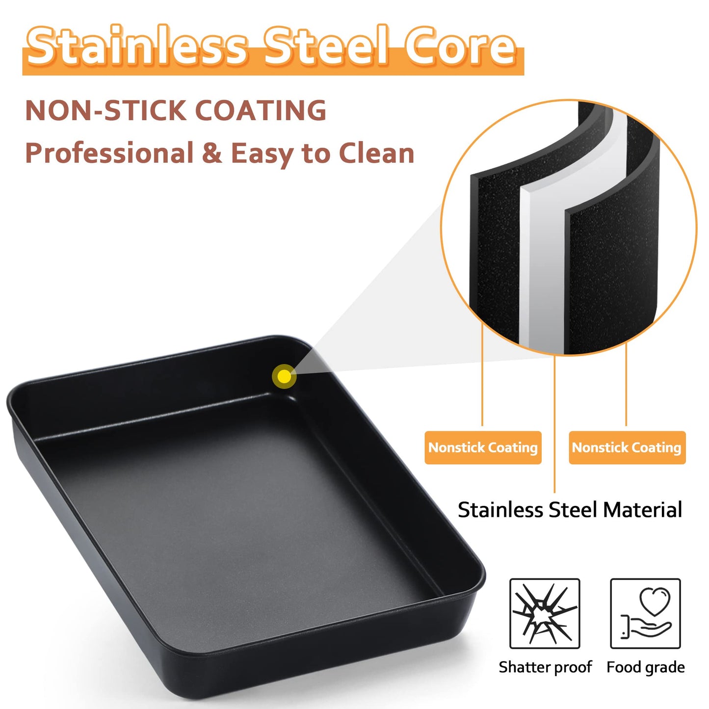 Vesteel Stainless Steel Baking Pan with Lid, 12.5 x 9.75 x 2 Inch Nonstick Rectangle Sheet Cake Pans with Covers, Non-toxic Bakeware Set for Casseroles Brownies Cakes ( 2 Pans + 2 Lids )
