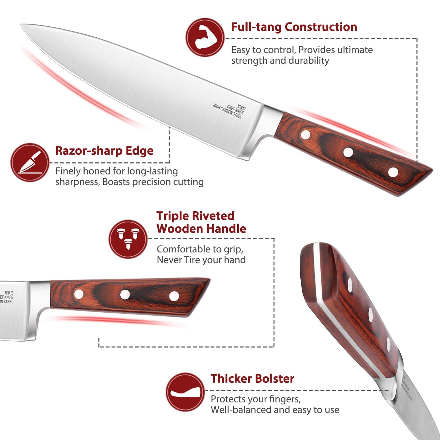 Vesteel Kitchen Knife Block Set, 17-Piece High Carbon Forged Stainless Steel Knife Sets Includes Chef Utility Paring Steak Serrated Bread Santoku Knife Sharpener - Full Tang Design
