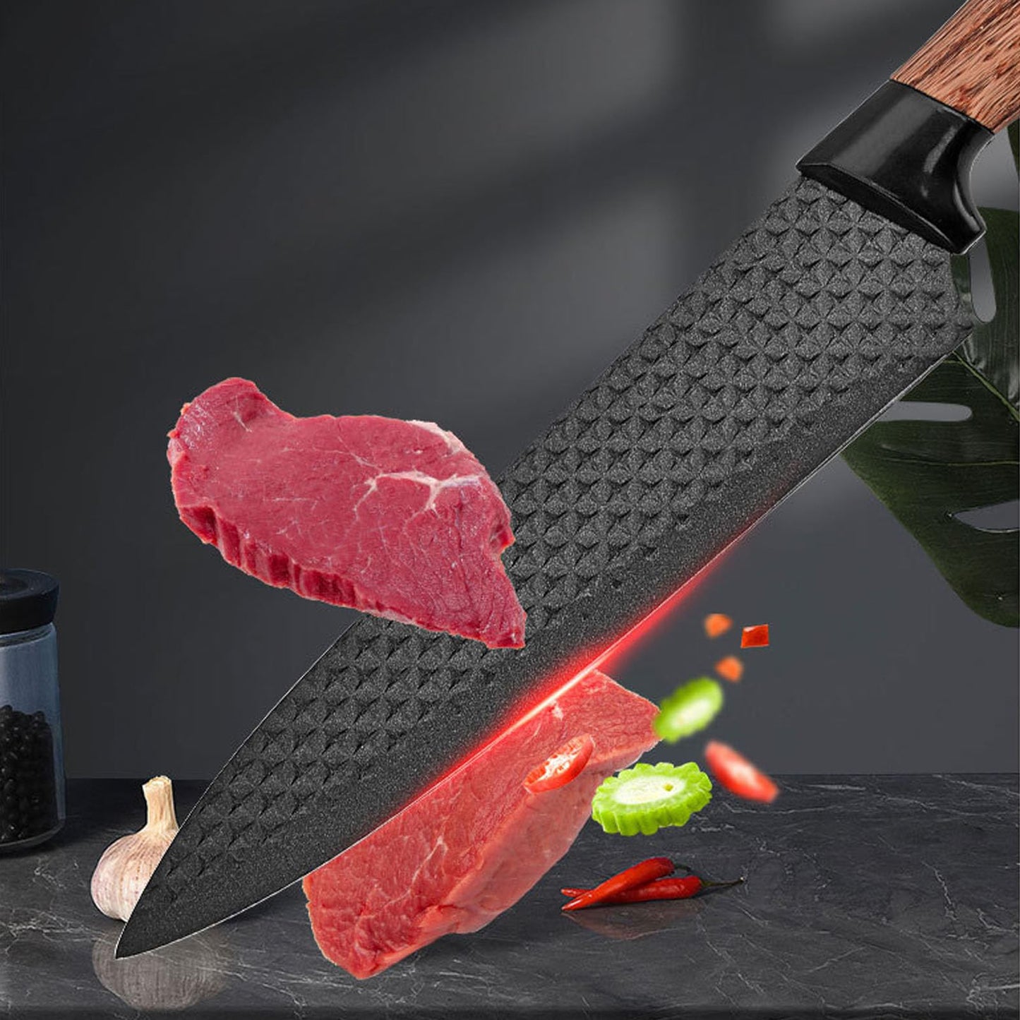 Vesteel Kitchen Knife Set of 7, Professional Stainless Steel Knives Set for Kitchen with Universal Knife Block - Black