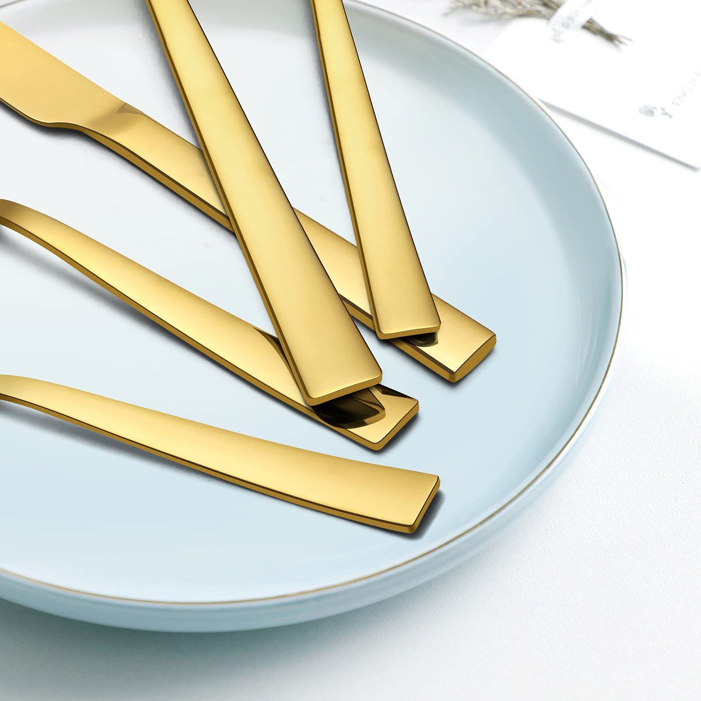60-Piece Gold Silverware Set, Vesteel Stainless Steel Flatware Set Service for 12, Cutlery Eating Utensil Set Includes Dinner Forks/Spoons/Knives, Square Edge & Mirror Polished, Dishwasher Safe