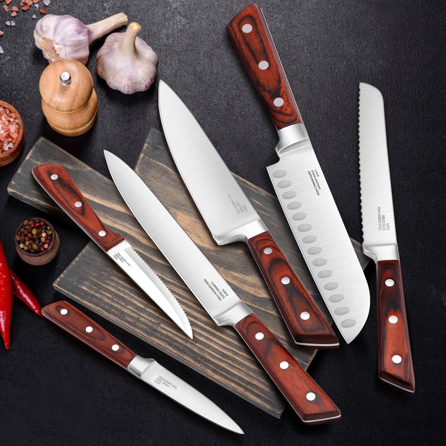Vesteel Kitchen Knife Block Set, 17-Piece High Carbon Forged Stainless Steel Knife Sets Includes Chef Utility Paring Steak Serrated Bread Santoku Knife Sharpener - Full Tang Design