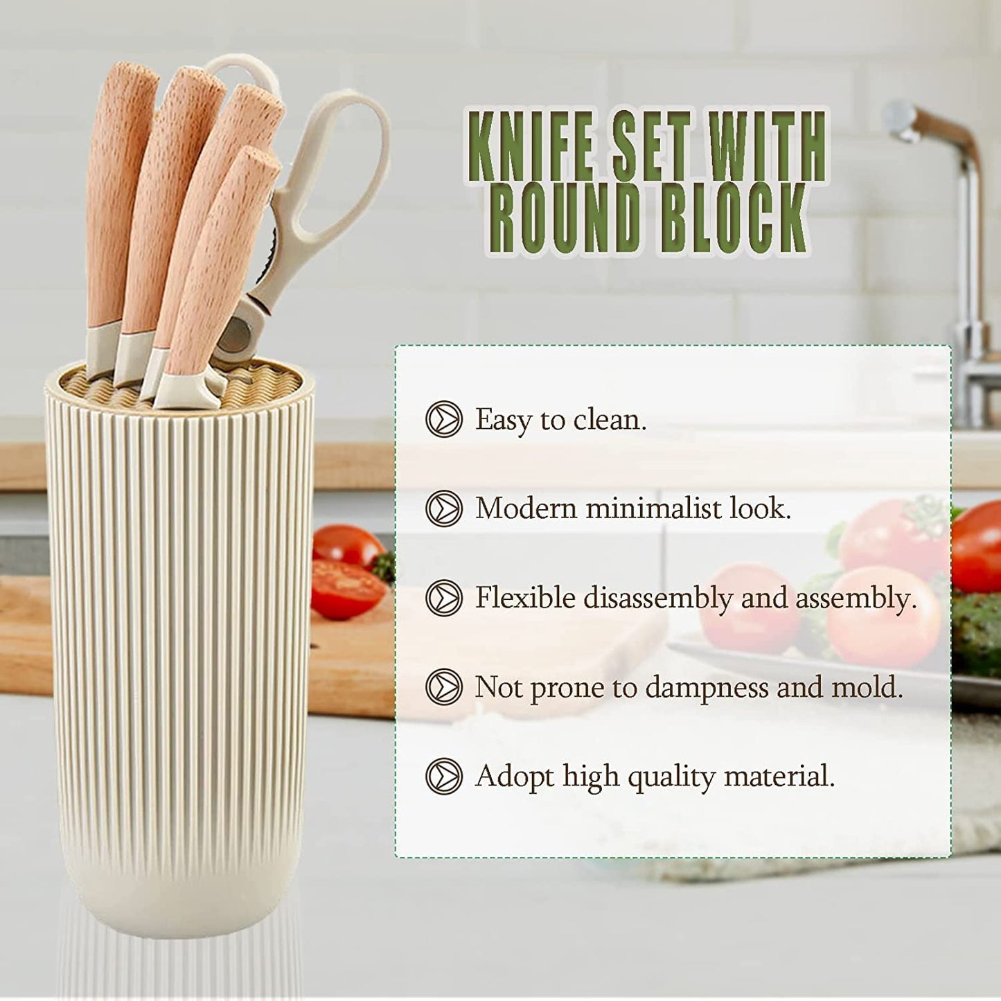 Vesteel Kitchen Knife Set of 7, Professional Stainless Steel Knives Set for Kitchen with Universal Knife Block - Khaki