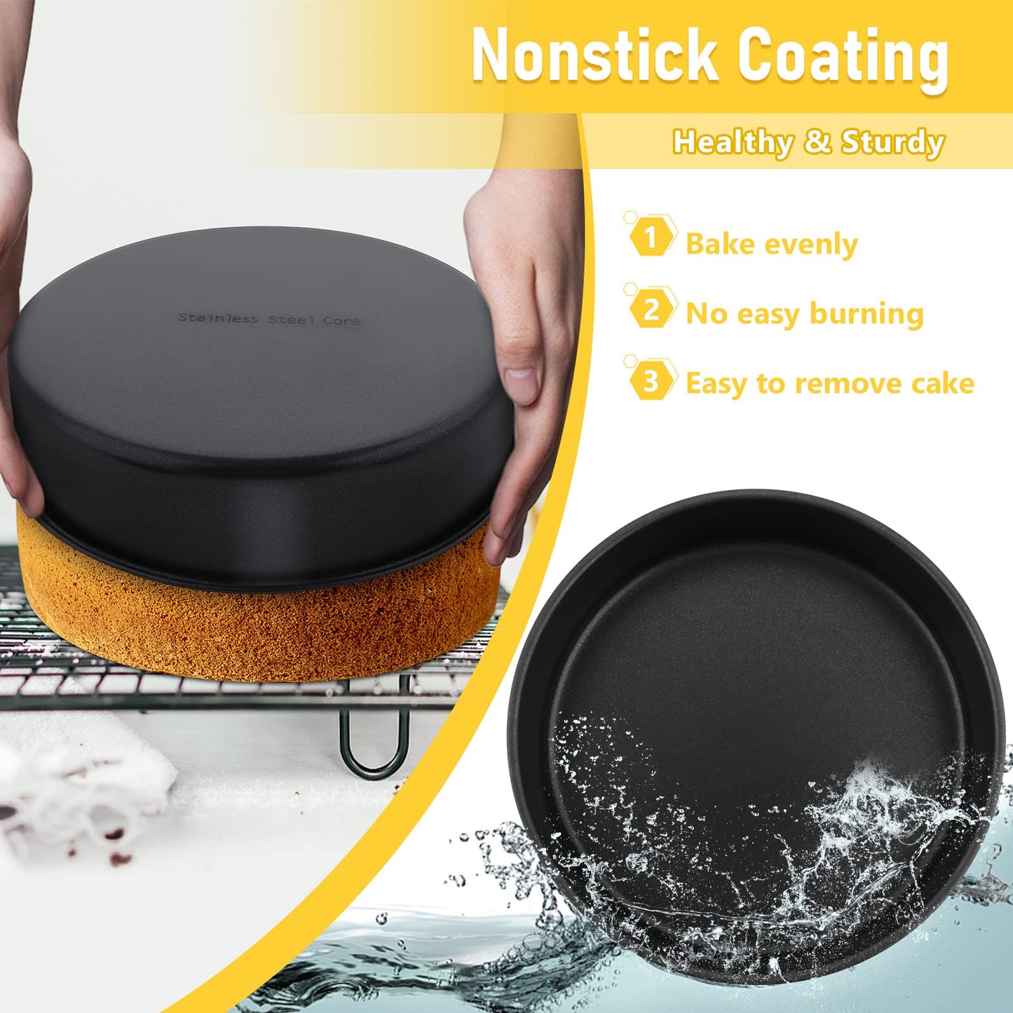 Vesteel Cake Pan Set of 3 (4 /6 /8 inch), Stainless Steel Small Medium Round Layer Cake Baking Pans for Tier Smash Cake, Nonstick Birthday Cake Pans
