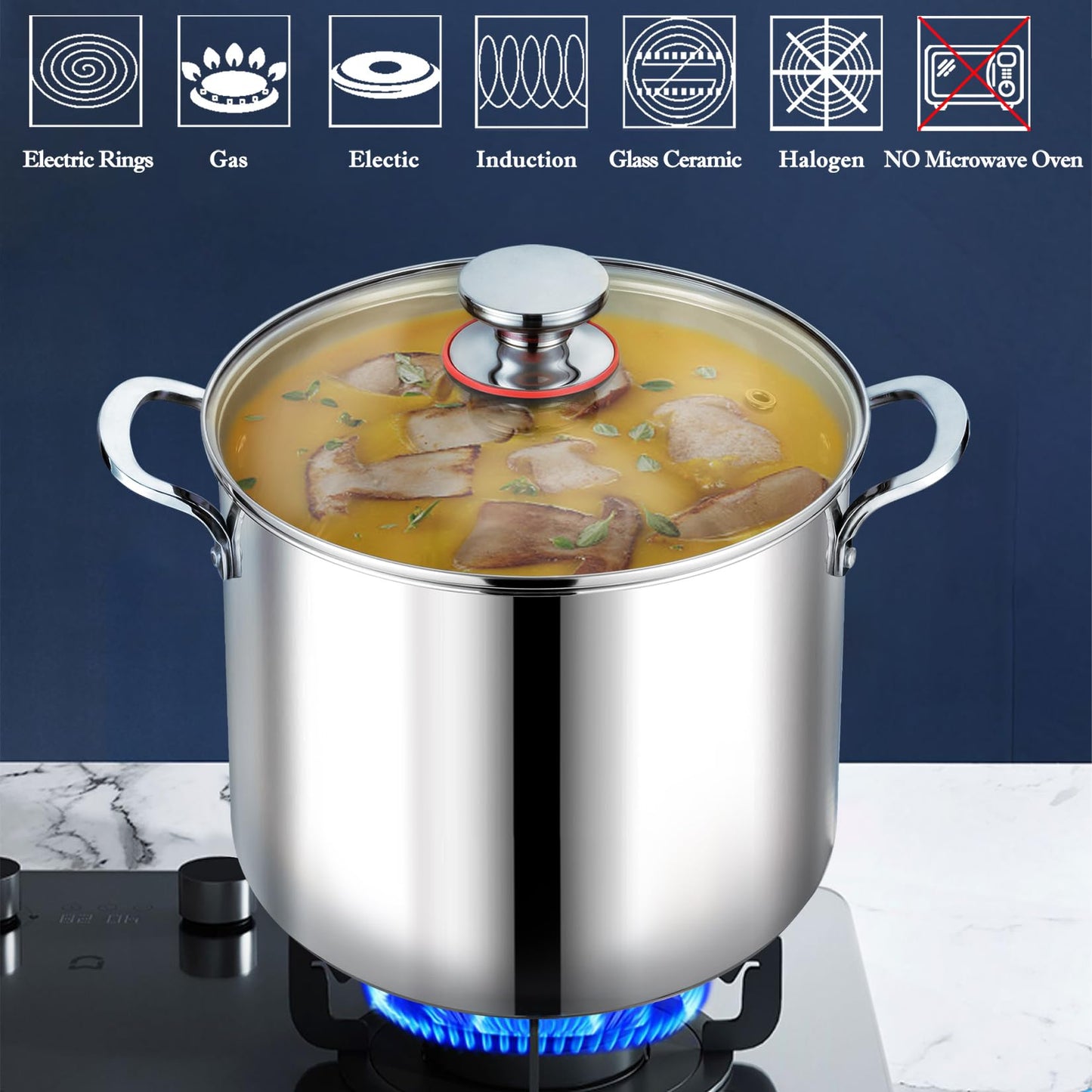 Vesteel 12QT Stockpot, 18/10 Stainless Steel Stockpot with Lid for Cooking Simmering Soup Stew, Heavy Duty Cookware Works w/Induction, Non-toxic & Corrosion Resistant, Dishwasher Safe