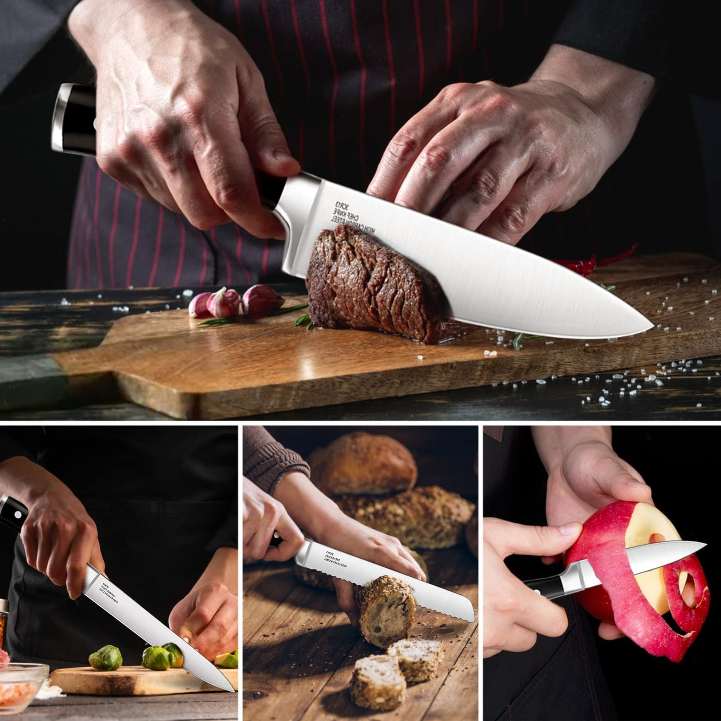 Vesteel Kitchen Knife Set with Block, 16-Piece High Carbon Stainless Steel Knife Block Set Includes Chef Utility Paring Steak Serrated Bread Knife & Sharpener Kitchen Shears, Full Tang