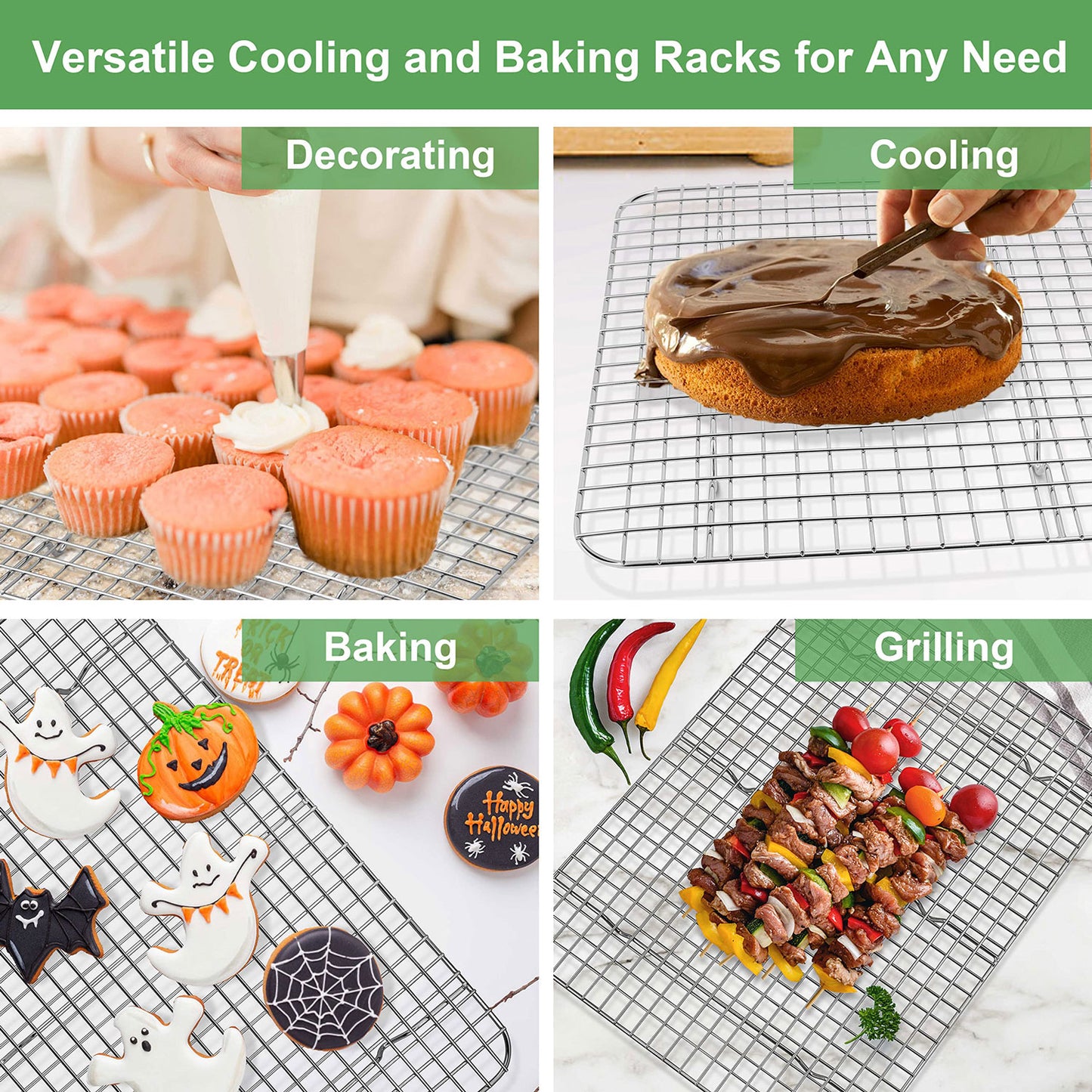 Vesteel 2-Pack Cooling Rack for Baking, Stainless Steel Cookie Rack for Baking Cooking Roasting , 15.4" x 11.4" Grid Wire Rack Fits Baking Sheet Pan, Dishwasher Safe