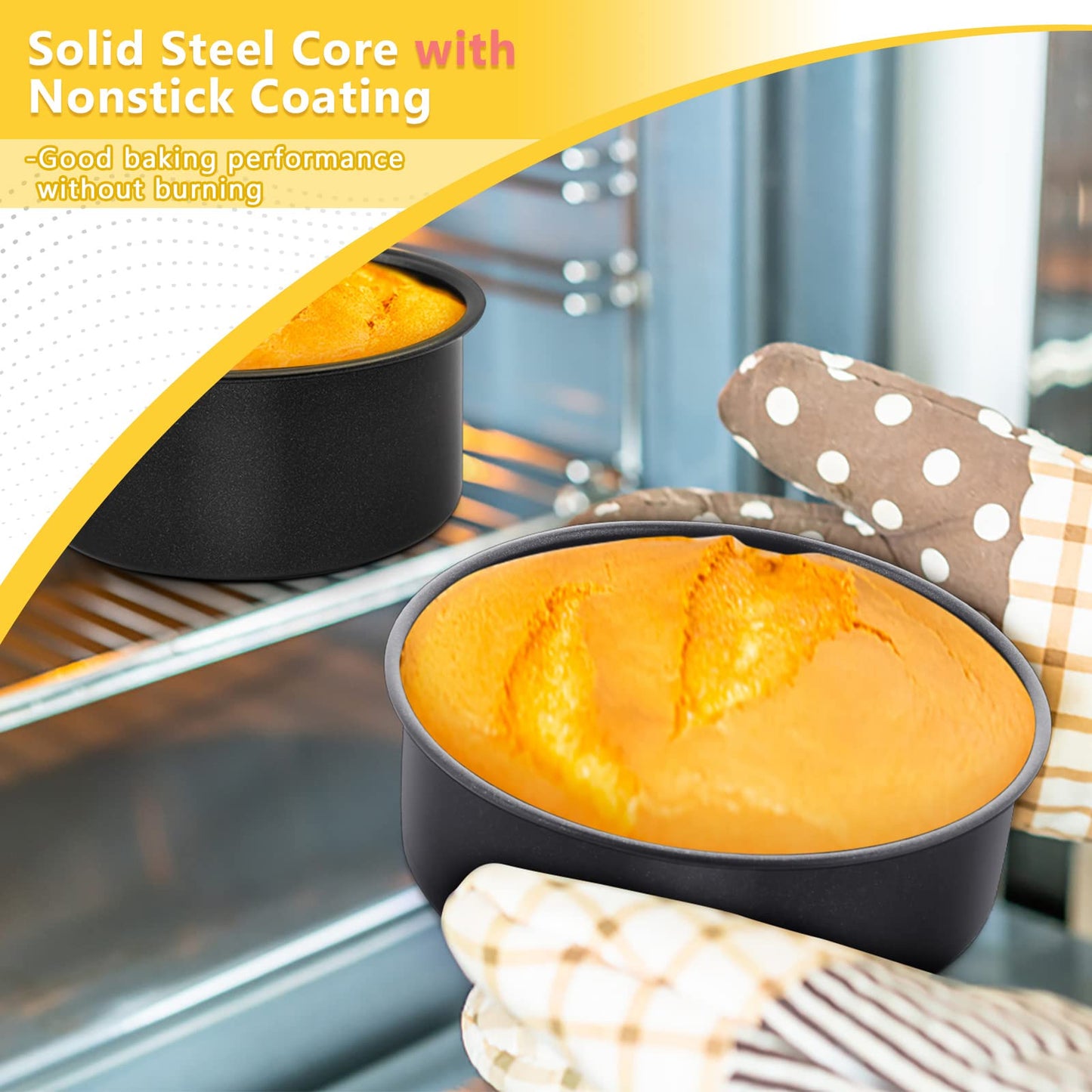 Vesteel Cake Pan Set of 3 (4 /6 /8 inch), Stainless Steel Small Medium Round Layer Cake Baking Pans for Tier Smash Cake, Nonstick Birthday Cake Pans