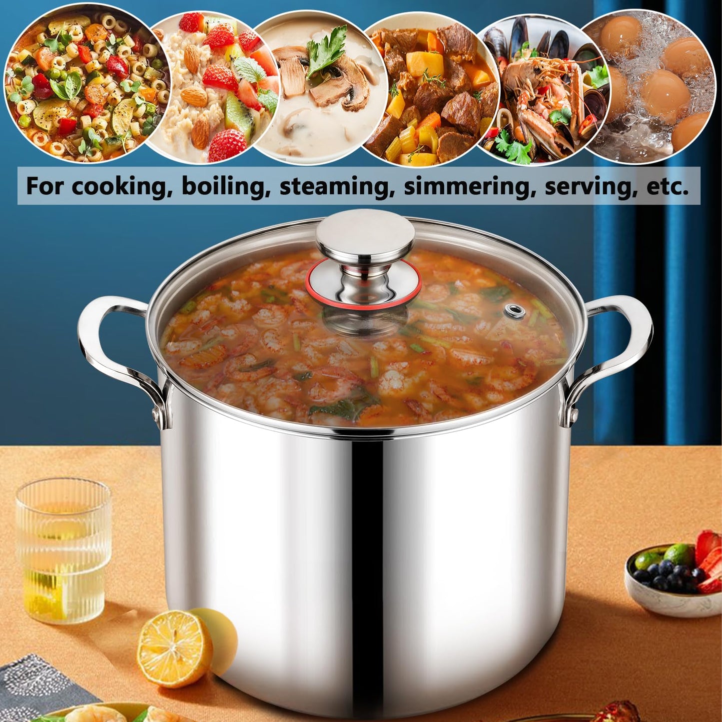 Vesteel 12QT Stockpot, 18/10 Stainless Steel Stockpot with Lid for Cooking Simmering Soup Stew, Heavy Duty Cookware Works w/Induction, Non-toxic & Corrosion Resistant, Dishwasher Safe