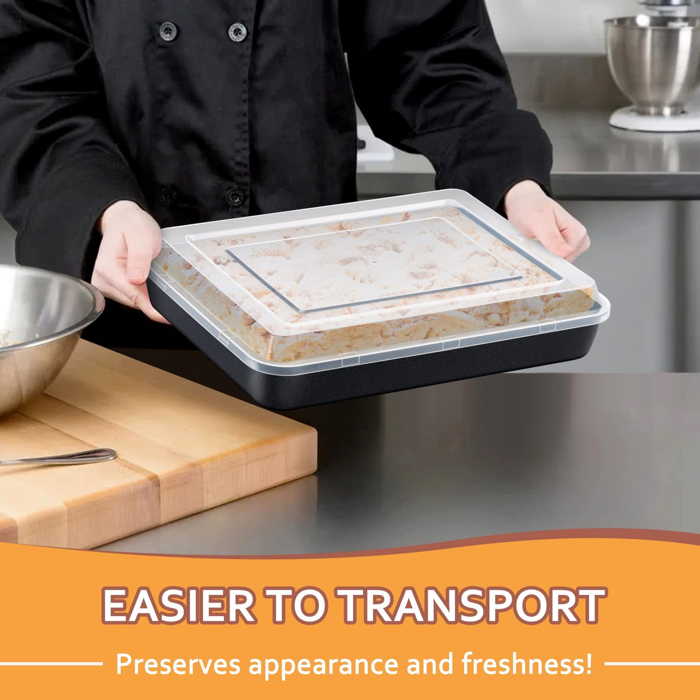 Vesteel Stainless Steel Baking Pan with Lid, 12.5 x 9.75 x 2 Inch Nonstick Rectangle Sheet Cake Pans with Covers, Non-toxic Bakeware Set for Casseroles Brownies Cakes ( 2 Pans + 2 Lids )
