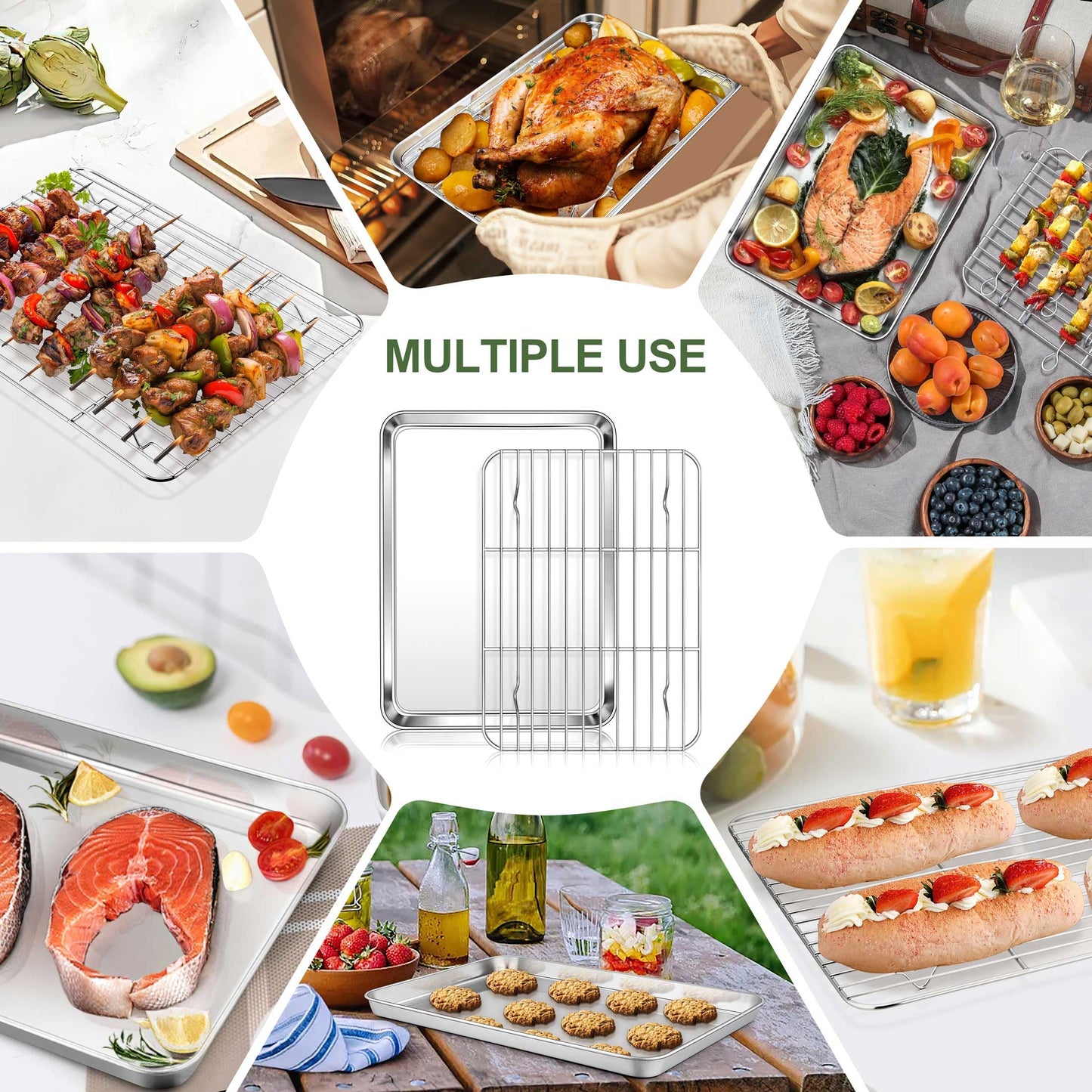 Vesteel Baking Sheet with Rack Set of 4, 10 inch Stainless Steel Cookie Sheet Baking Pan Tray with Cooling Rack, Nontoxic & Dishwasher Safe