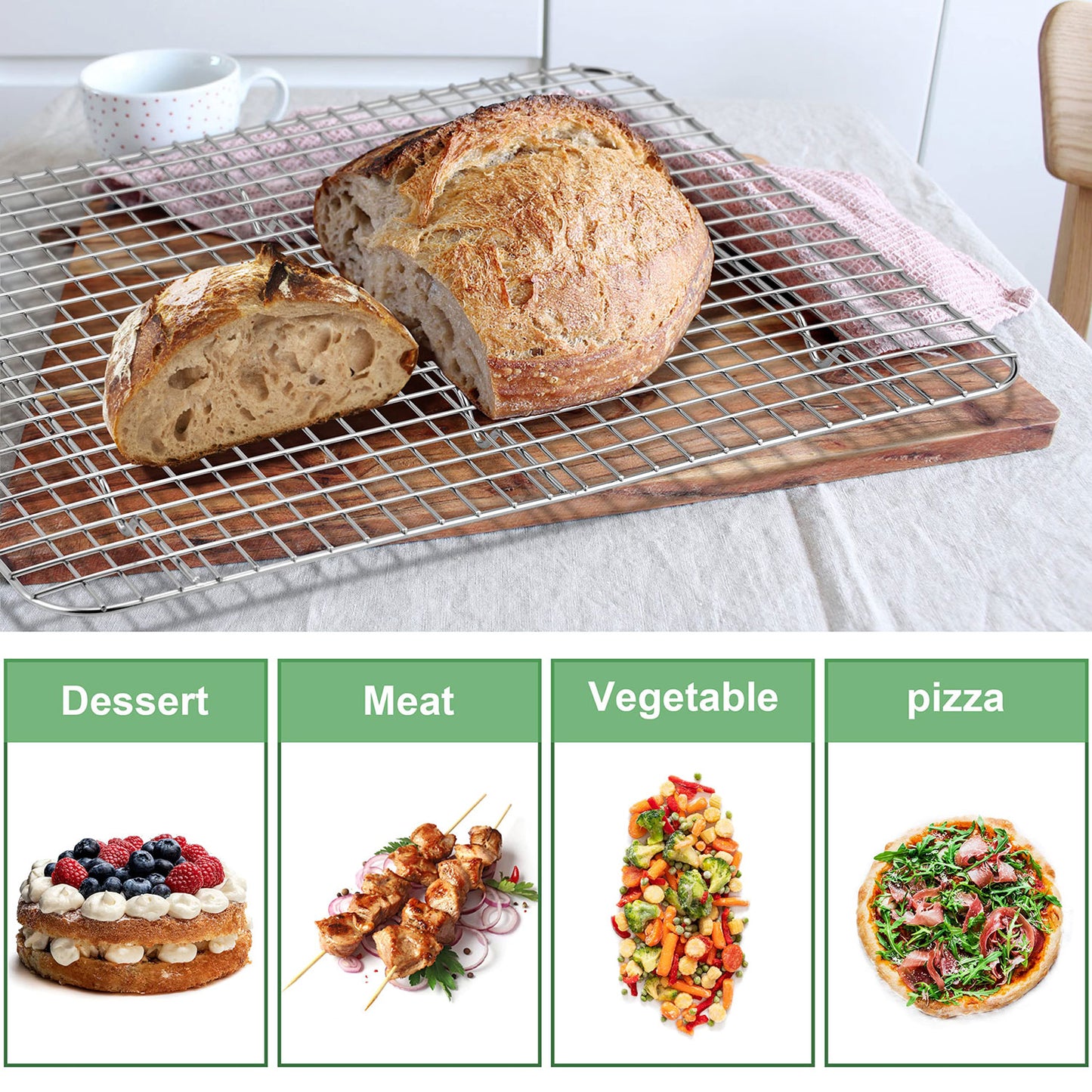 Vesteel 2-Pack Cooling Rack for Baking, Stainless Steel Cookie Rack for Baking Cooking Roasting , 15.4" x 11.4" Grid Wire Rack Fits Baking Sheet Pan, Dishwasher Safe
