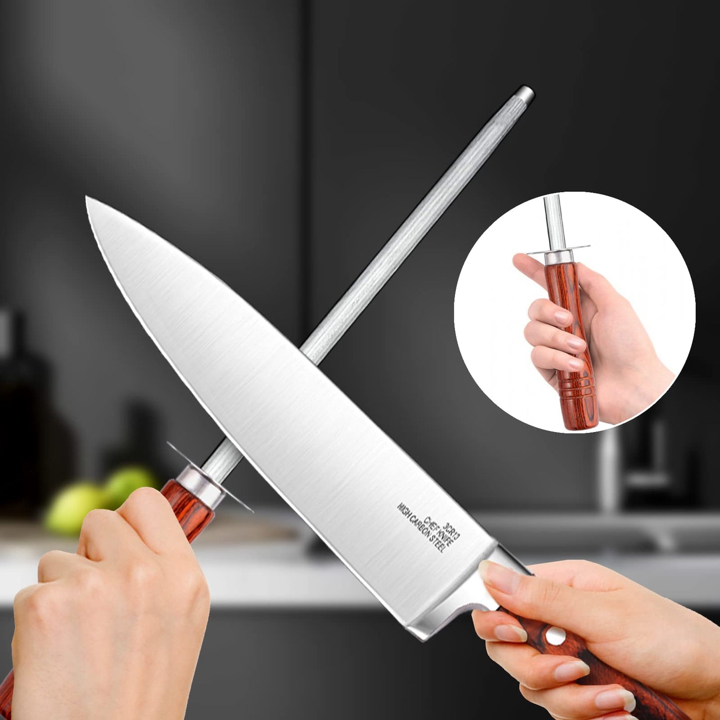Vesteel Kitchen Knife Block Set, 17-Piece High Carbon Forged Stainless Steel Knife Sets Includes Chef Utility Paring Steak Serrated Bread Santoku Knife Sharpener - Full Tang Design