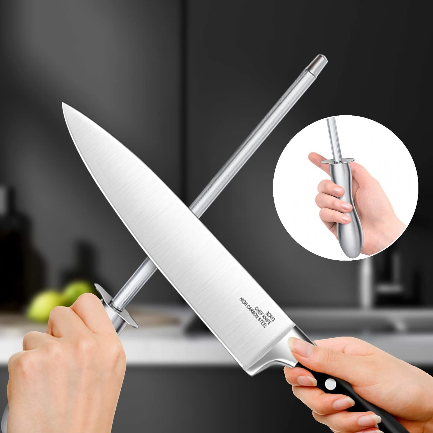 Vesteel Kitchen Knife Set with Block, 16-Piece High Carbon Stainless Steel Knife Block Set Includes Chef Utility Paring Steak Serrated Bread Knife & Sharpener Kitchen Shears, Full Tang