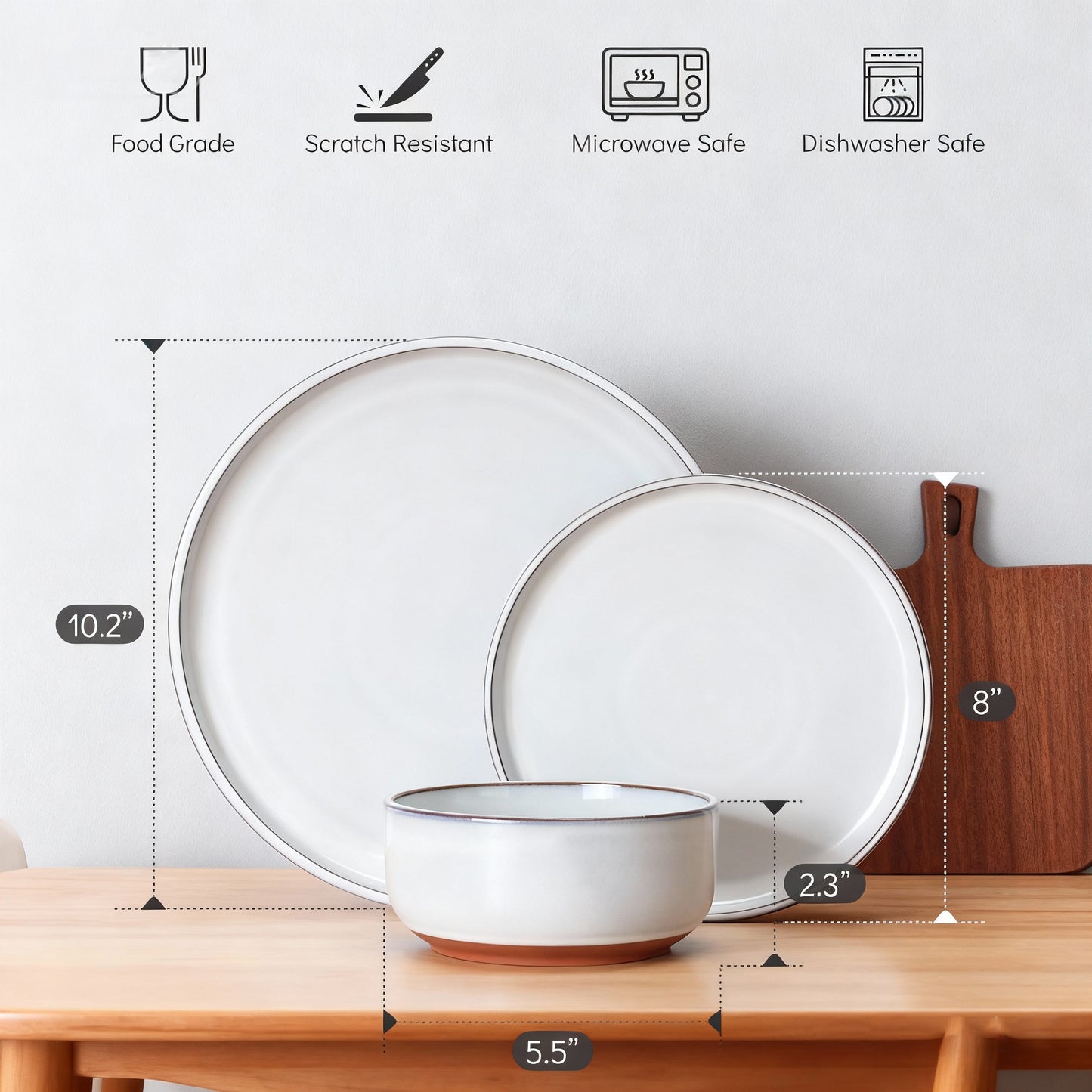 Onader Dinnerware Sets for 4, 12 Pieces Reactive Glaze Plates and Bowls Sets, Elegant Dishes with Rustic Terracotta Base - Glacier White
