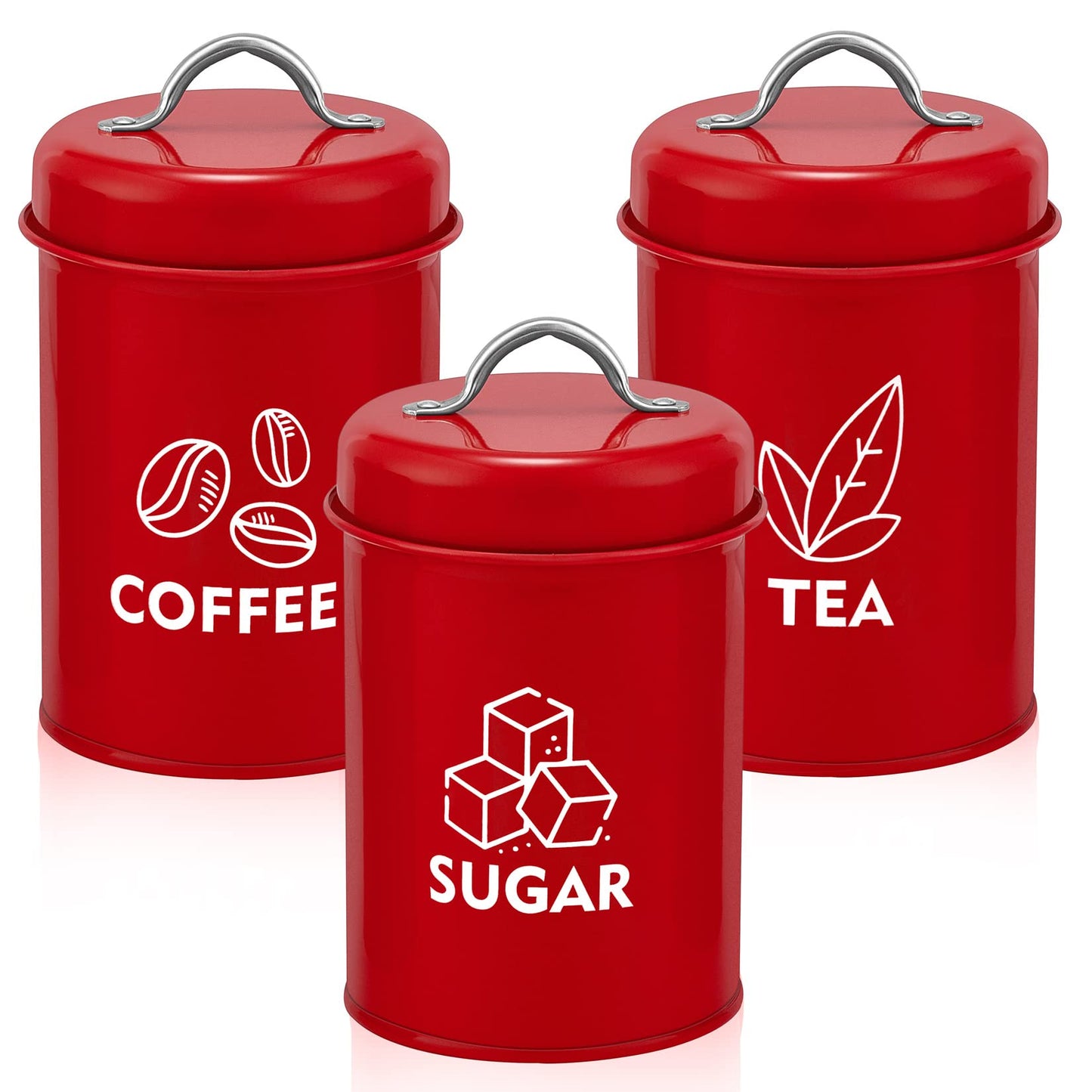 Vesteel 3 Piece Kitchen Canisters for Kitchen Counter, Sugar Tea Coffee Kitchen Canister Set Food Storage Jars with Bamboo Lids - Red