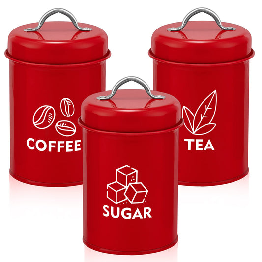 Vesteel 3 Piece Kitchen Canisters for Kitchen Counter, Sugar Tea Coffee Kitchen Canister Set Food Storage Jars with Bamboo Lids - Red