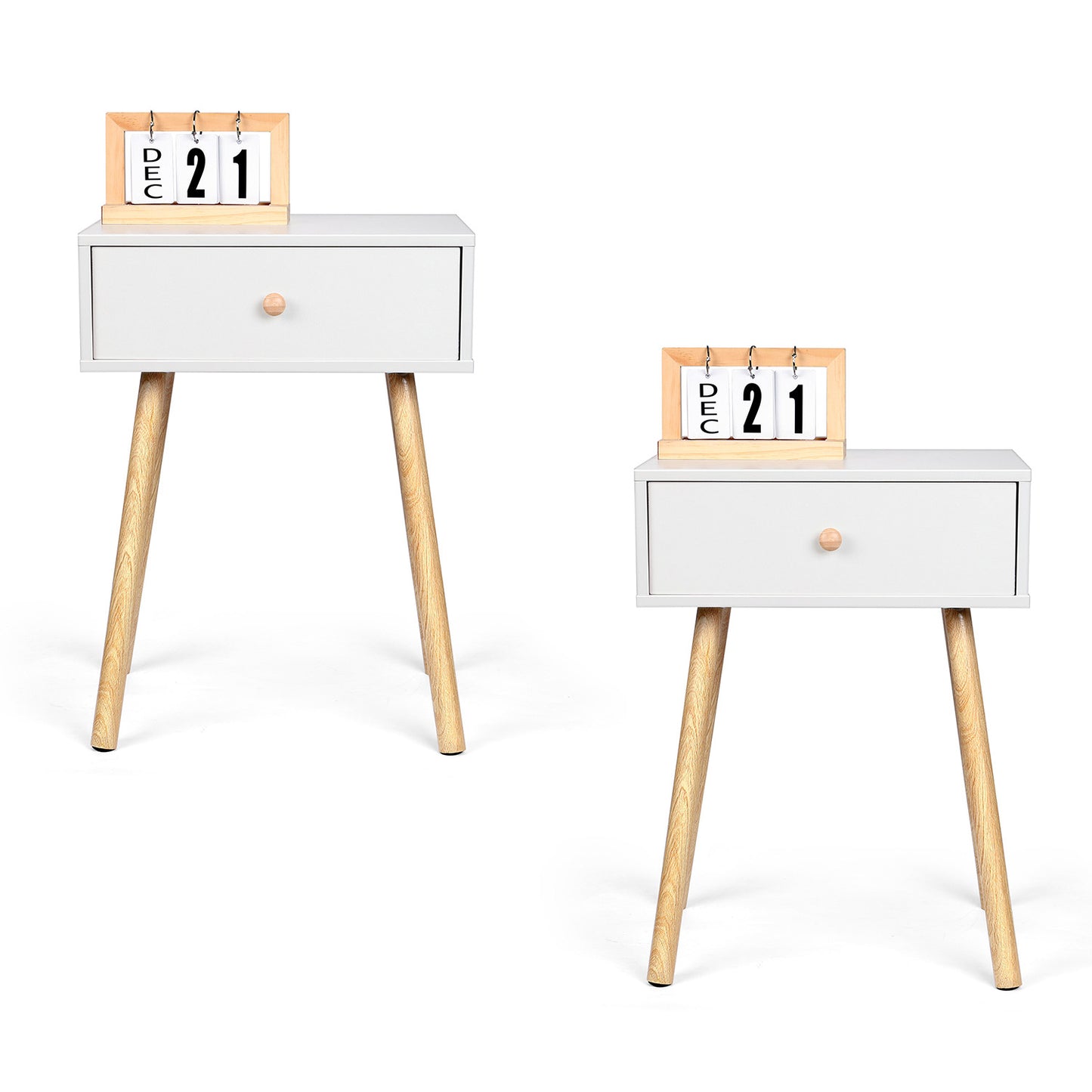 Vesteel Nightstands Set of 2, Modern End Table with Drawer, White Bedside Furniture Dresser for Bedroom, Living Room
