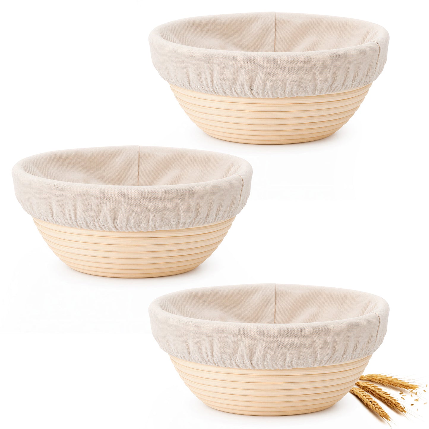 Vesteel Bread Proofing Basket Set of 3, 9 inch Round Banneton Bread Baking Baskets with Liner, Baking Supplies Tools Included for Fermenting Baking Dough