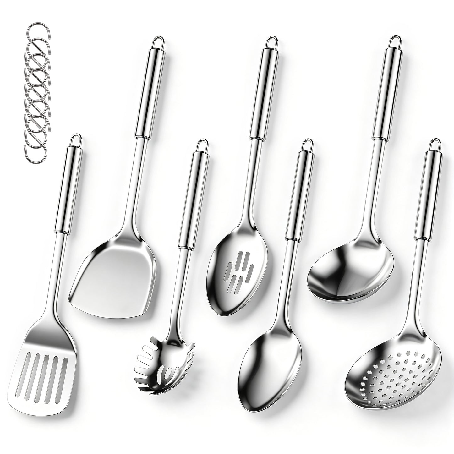 Vesteel 14-Piece Cooking Utensils Set, Stainless Steel Kitchen Utensils with Hooks, Non-stick Cookware Set Include Pasta Server, Skimmer and Spatula, Heat Resistant & Dishwasher Safe