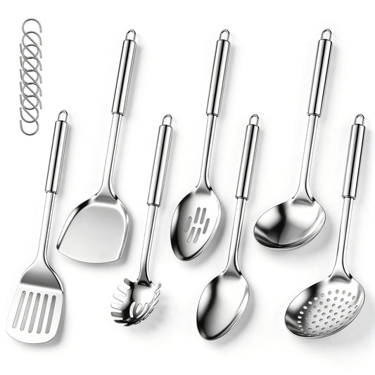 Vesteel 14-Piece Cooking Utensils Set, Stainless Steel Kitchen Utensils with Hooks, Non-stick Cookware Set Include Pasta Server, Skimmer and Spatula, Heat Resistant & Dishwasher Safe