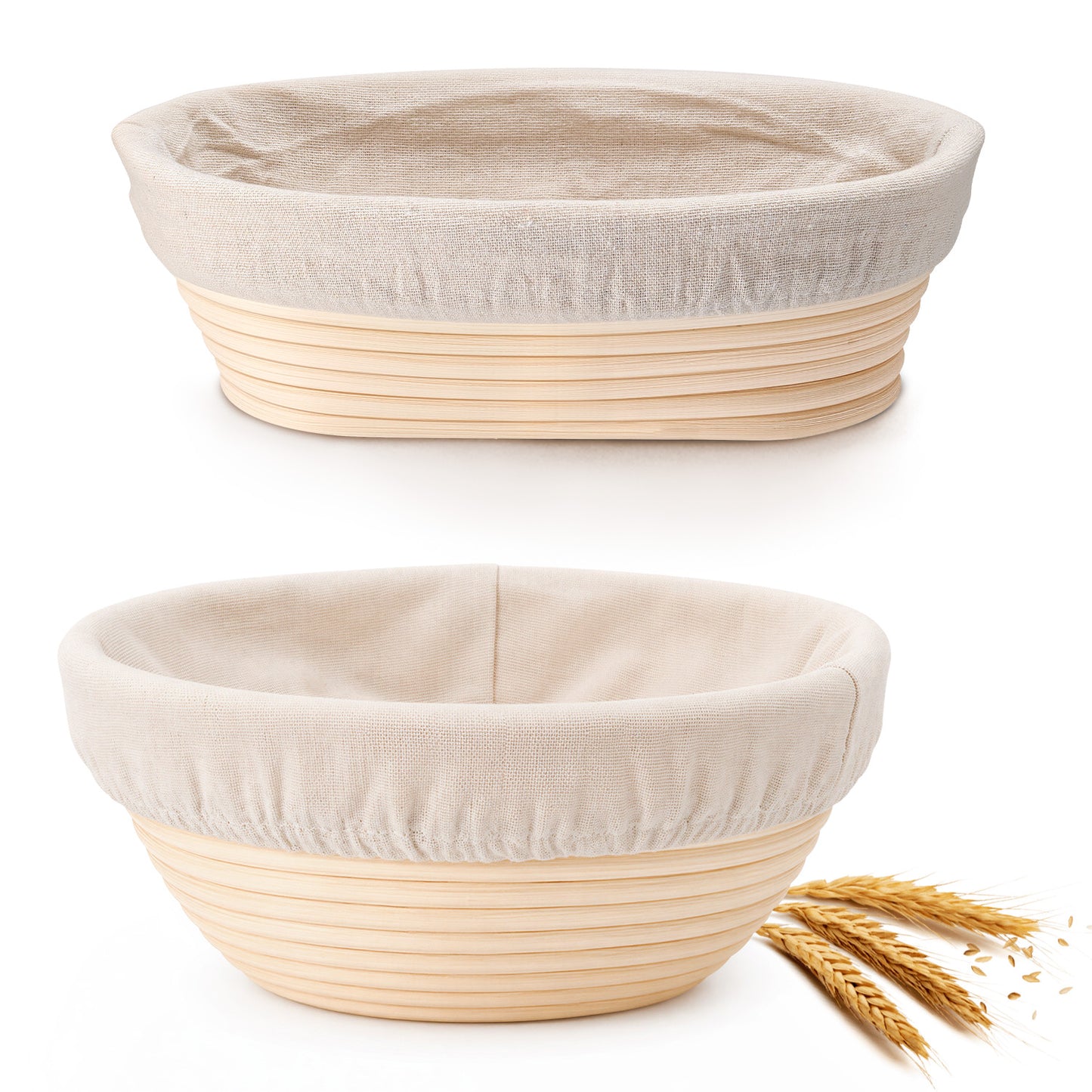 Vesteel Bread Proofing Basket Set of 2, 9” Round and 10” Oval Banneton Bread Baking Baskets with Liner, Baking Supplies Tools Included for Fermenting Baking Dough