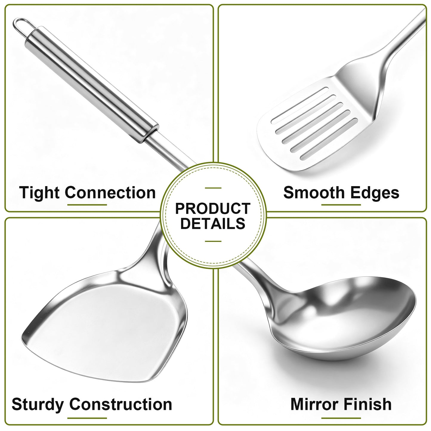 Vesteel 14-Piece Cooking Utensils Set, Stainless Steel Kitchen Utensils with Hooks, Non-stick Cookware Set Include Pasta Server, Skimmer and Spatula, Heat Resistant & Dishwasher Safe